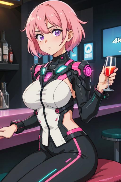 00210-984404886-Cyberpunk, 1girl, sitting in a futuristic bar, holding a glass, modified human, elegant suit, pink hair, purple eyes, looking in.png